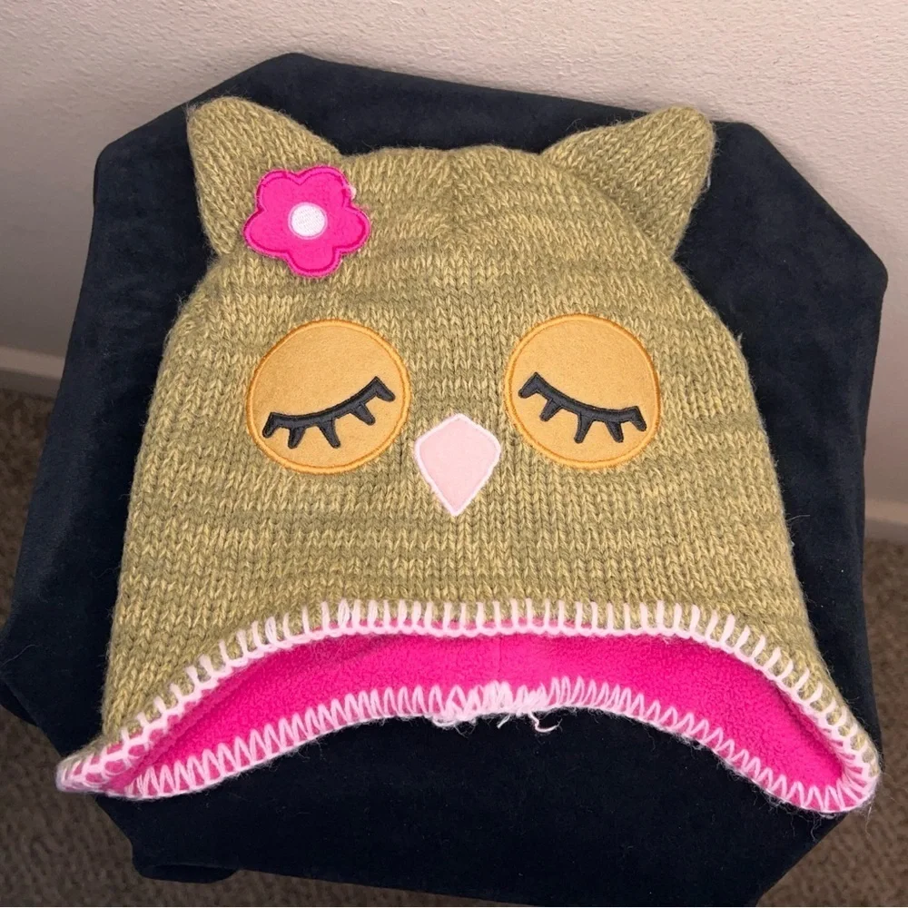 Set Of 2 Girls Hats Winter Fun Knit Owl  Monster Cute Cozy Winter 2T 5T